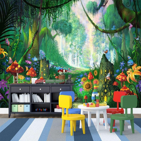 Whimsical Rainforest with Mushrooms Wallpaper Mural, Custom Sizes Available Household-Wallpaper Maughon's 