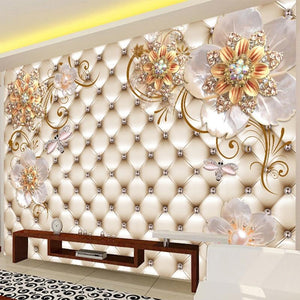 Mural de pared Flor de cristal beige con fondo copetudo, tamaños personalizados disponibles