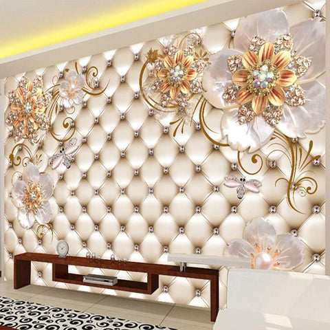 Image of White Crystal Flower with Tufted Background Wall Mural, Custom Sizes Available Maughon's 