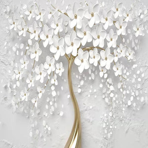 White Flower Tree Wall Mural, Custom Sizes Available