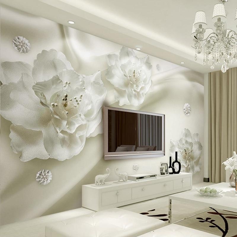 White Flowers Silk Wallpaper Mural, Custom Sizes Available Maughon's 