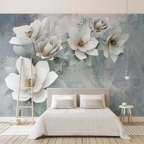 Image of White Flowers Wallpaper Mural, Custom Sizes Available Household-Wallpaper Maughon's 