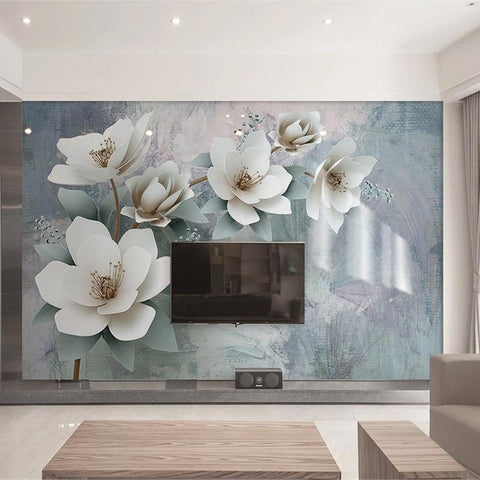 Image of White Flowers Wallpaper Mural, Custom Sizes Available Household-Wallpaper Maughon's 