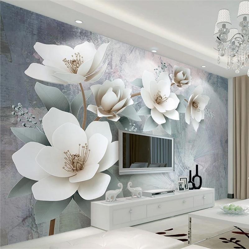 White Flowers Wallpaper Mural, Custom Sizes Available Household-Wallpaper Maughon's 
