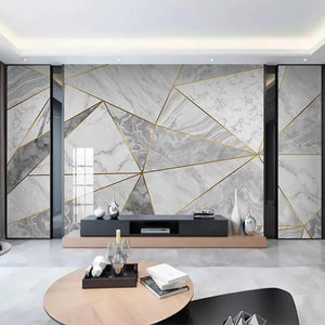 White Geometric Marble Wallpaper Mural, Custom Sizes Available