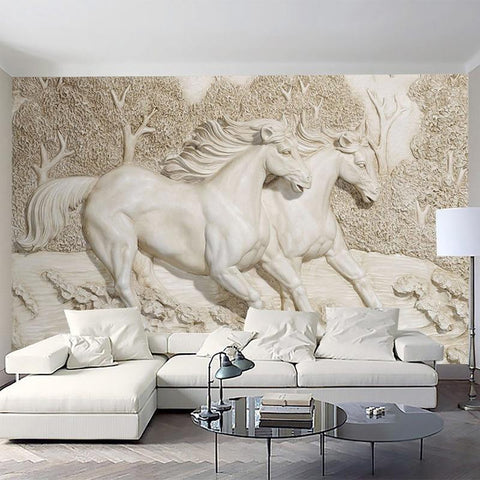 Image of White Horse Relief Wallpaper Mural, Custom Sizes Available Household-Wallpaper Maughon's 