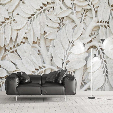 White Leaf Wallpaper Mural, Custom Sizes Available Household-Wallpaper Maughon's 
