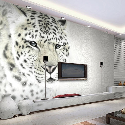 Image of White Leopard Wallpaper Mural, Custom Sizes Available Household-Wallpaper Maughon's 