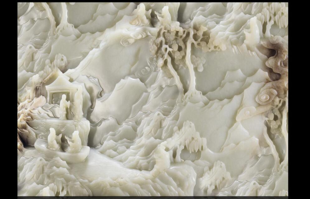 White Marble Jade Carving Landscape Wallpaper Mural, Custom Sizes Available Wall Murals Maughon's 