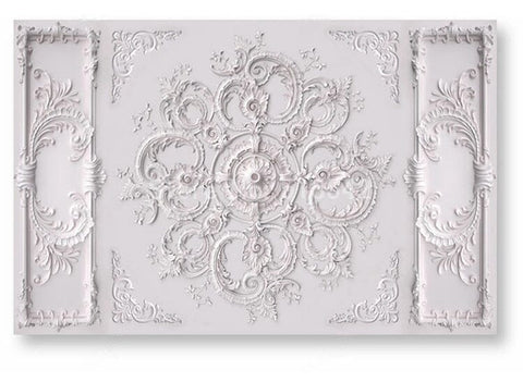Image of White Ornate Wall or Ceiling Relief Medallion Wallpaper Mural, Custom Sizes Available Wall Murals Maughon's 