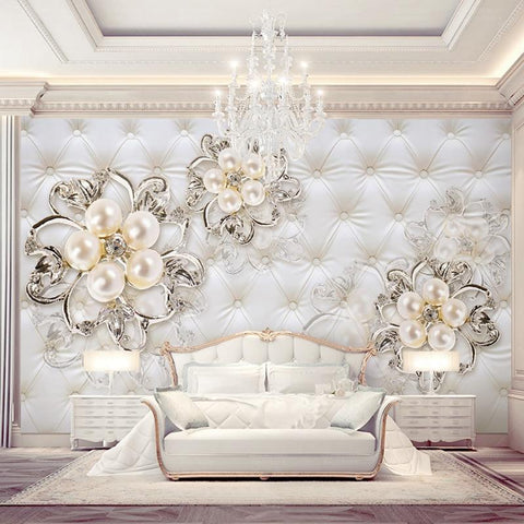 Image of White Roses and Pearls Wallpaper Mural, Custom Sizes Available Maughon's 