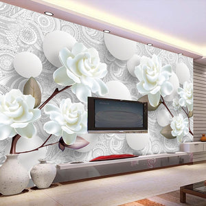 White Roses and Spheres Decorative Wallpaper Mural, Custom Sizes Available Maughon's 