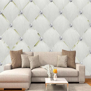 White Tufted with Diamonds Wallpaper Mural, Custom Sizes Available