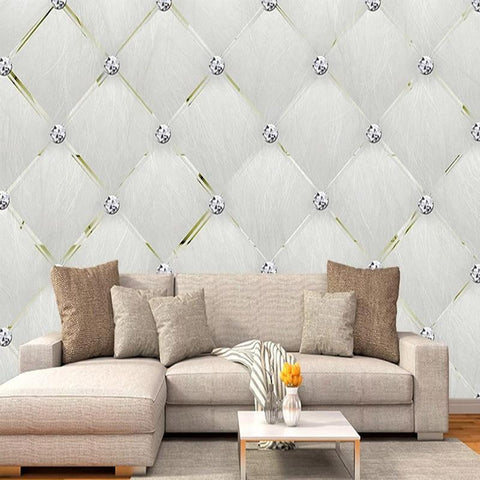 Image of White Tufted with Diamond Wallpaper Mural, Custom Sizes Available Maughon's 