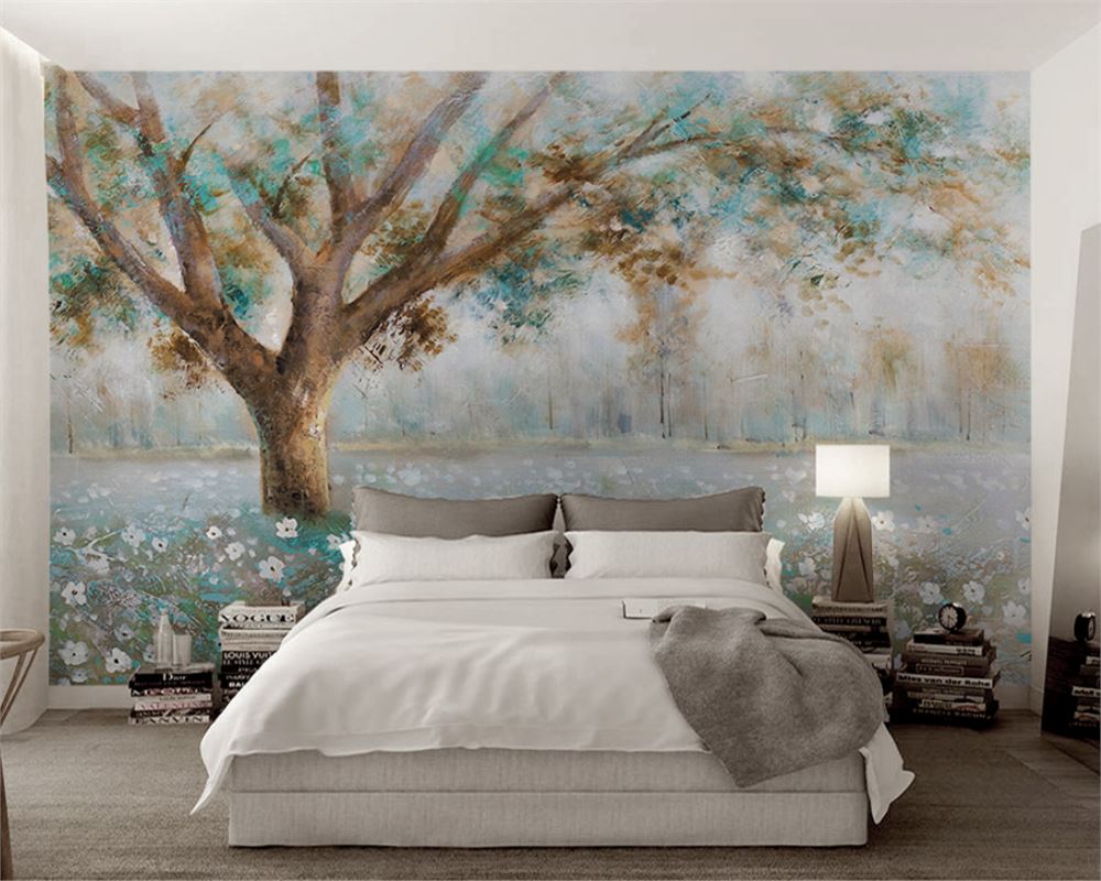 White Wildflowers And Tree Wallpaper Mural, Custom Sizes Available Wall Murals Maughon's 