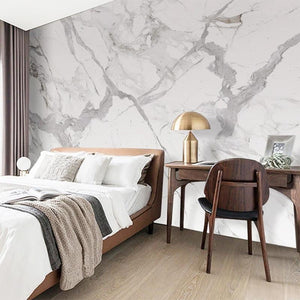White With Gray Veins Marble Wallpaper Mural, Custom Sizes Available