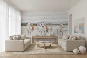 Wild Horses Running On Beach Wallpaper Mural, Custom Sizes Available
