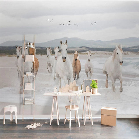 Image of Wild Horse Running On Beach Wallpaper Mural, Custom Sizes Available Wall Murals Maughon's 