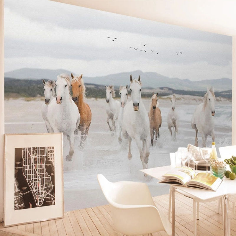 Wild Horse Running On Beach Wallpaper Mural, Custom Sizes Available Wall Murals Maughon's Waterproof Canvas 