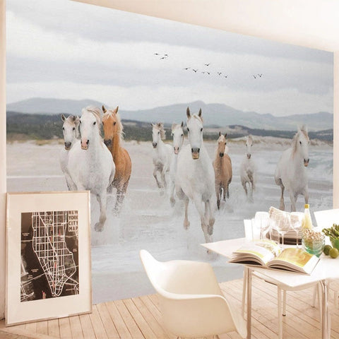 Image of Wild Horse Running On Beach Wallpaper Mural, Custom Sizes Available Wall Murals Maughon's Waterproof Canvas 