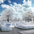 Winter Scene With White Clouds and Blue Sky Wallpaper Mural, Custom Sizes Available Maughon's 