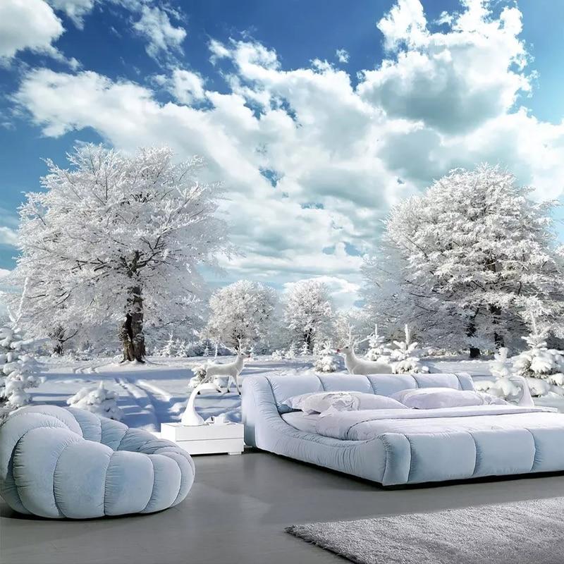 Winter Scene With White Clouds and Blue Sky Wallpaper Mural, Custom Sizes Available Maughon's 