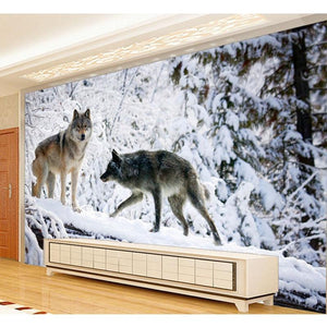 Papel pintado Lobos en la nieve, tamaños personalizados disponibles