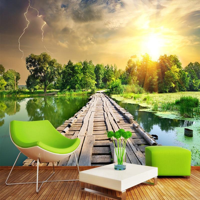 Wood Bridge Over a Lake Wallpaper Mural, Custom Sizes Avialable Household-Wallpaper Maughon's 