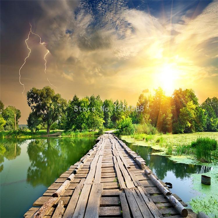 Wood Bridge Over a Lake Wallpaper Mural, Custom Sizes Avialable Household-Wallpaper Maughon's 