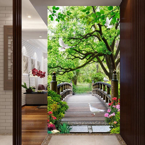 Image of Wooden Bridge in Forest Wallpaper Mural, Custom Sizes Available Maughon's 