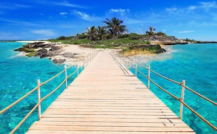 Wooden Bridge to Island Wallpaper Mural, Custom Sizes Available
