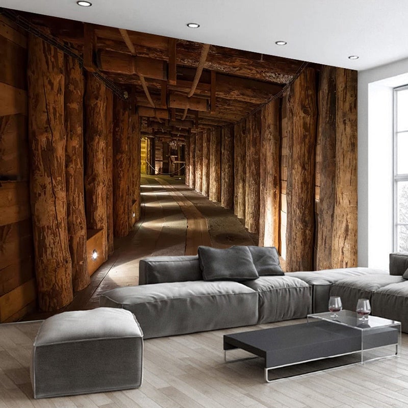 Wooden Log Structure Wallpaper Mural, Custom Sizes Available Wall Murals Maughon's 