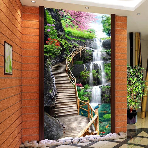 Image of Wooden Walkway To The Top of The Falls Vertical Wallpaper Mural, Custom Sizes Available Household-Wallpaper Maughon's 