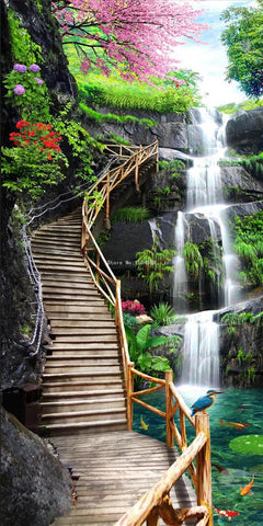 Image of Wooden Walkway To The Top of The Falls Vertical Wallpaper Mural, Custom Sizes Available Household-Wallpaper Maughon's 