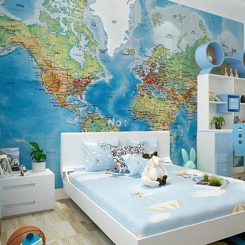 Image of World Map Wallpaper Mural, Custom Sizes Available
