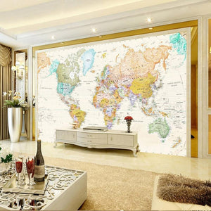 Mural de papel pintado con mapamundi detallado, tamaños personalizados disponibles