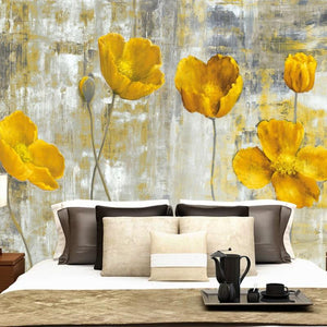 Yellow Poppies Wallpaper Mural, Custom Sizes Available
